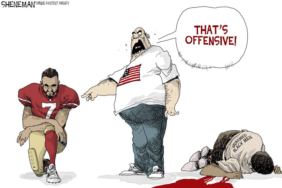 A+cartoon+depicts+Kaepernicks+methods+behind+his+protest.
