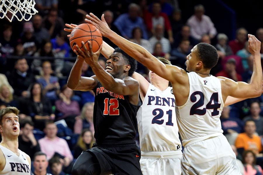 Princeton's Myles Stephens drives to the basket in a game against Pennsylvania on Feb. 7.
