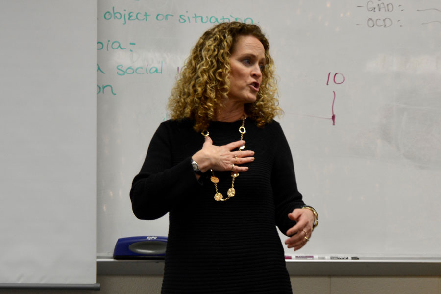 Psychology teacher Sandy Hardesty attempts to explain depressant drugs to her students during third hour on April 26. Depressant drugs are a topic in the classs psychological disorders unit. 