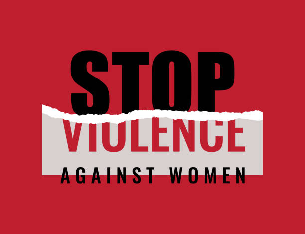 Stop Violence Against Women slogan with ripped off paper on red background. Vector concept