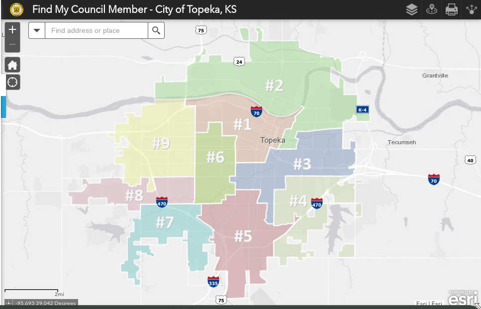 Map of the districts in Topeka.