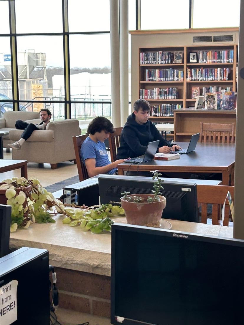 Students studying in the library during 4th hour.